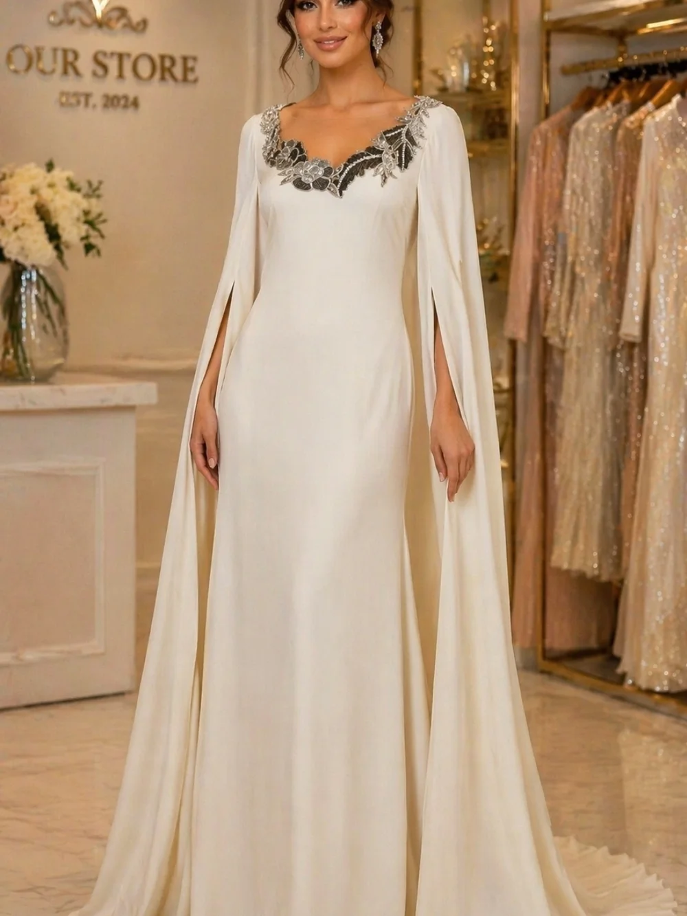 Oscar de la Renta Silk Cape Gown Embellished Neckline $12,315 NWT Size S Maxi - Picture 3 of 16